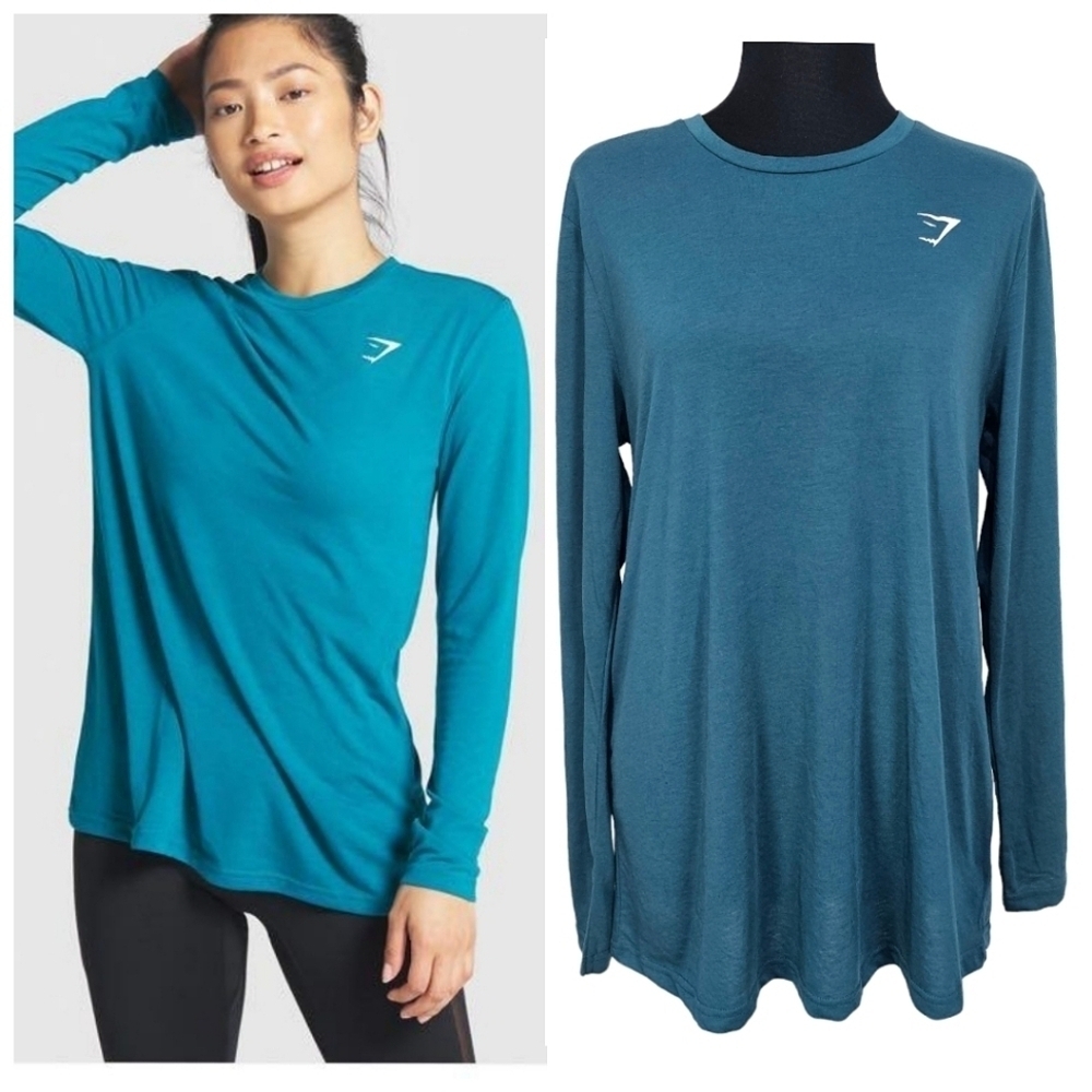 Gymshark Training Oversized Long Sleeve Tee T-Shirt In Teal Workout Activewear M
